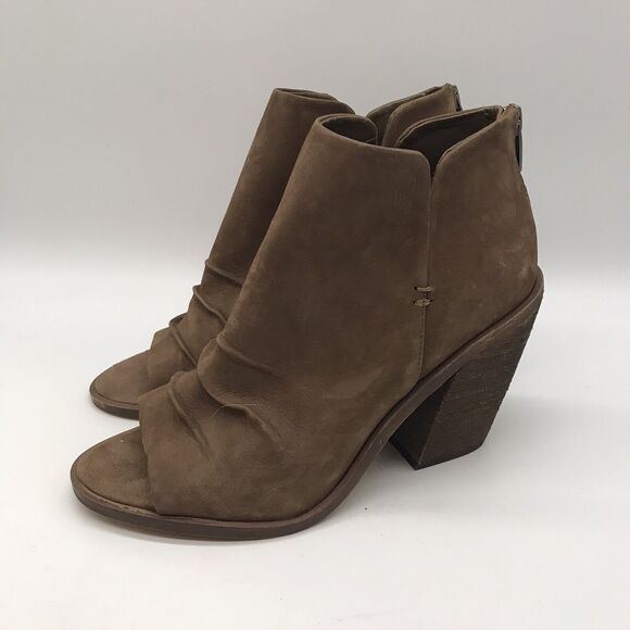 Vince Camuto Kreesi Open Toe Ankle Bootie Womens 9M Brown Suede Back Zip Boots - Picture 1 of 11